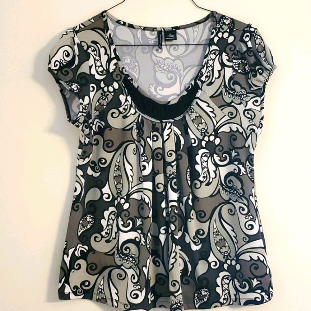 New Direction Scoop Neck Cap Short Sleeves Black, Gray & White Top Size XL